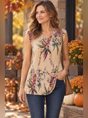Dress Barn Multicolor Floral Pleated Blouse